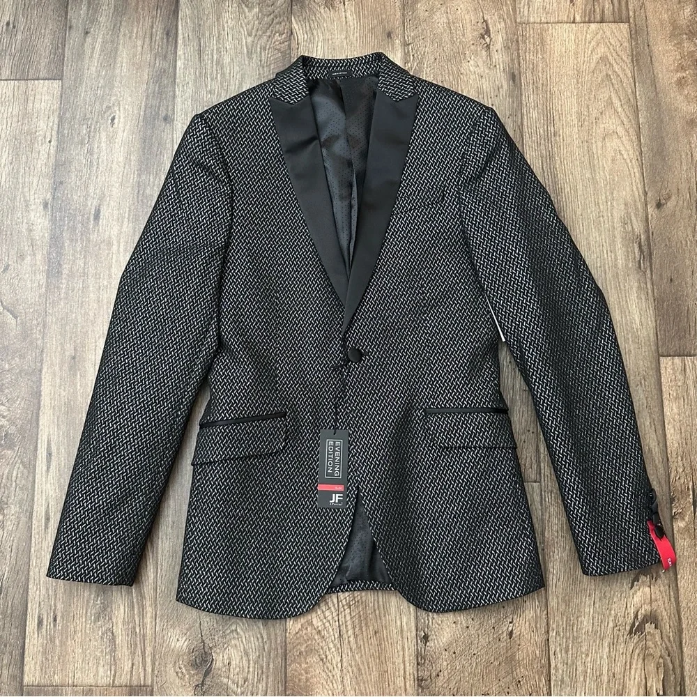 JF J. Ferrar Evening Jacket Suit Sport Coat Blazer Sz 36 Reg Black Silver